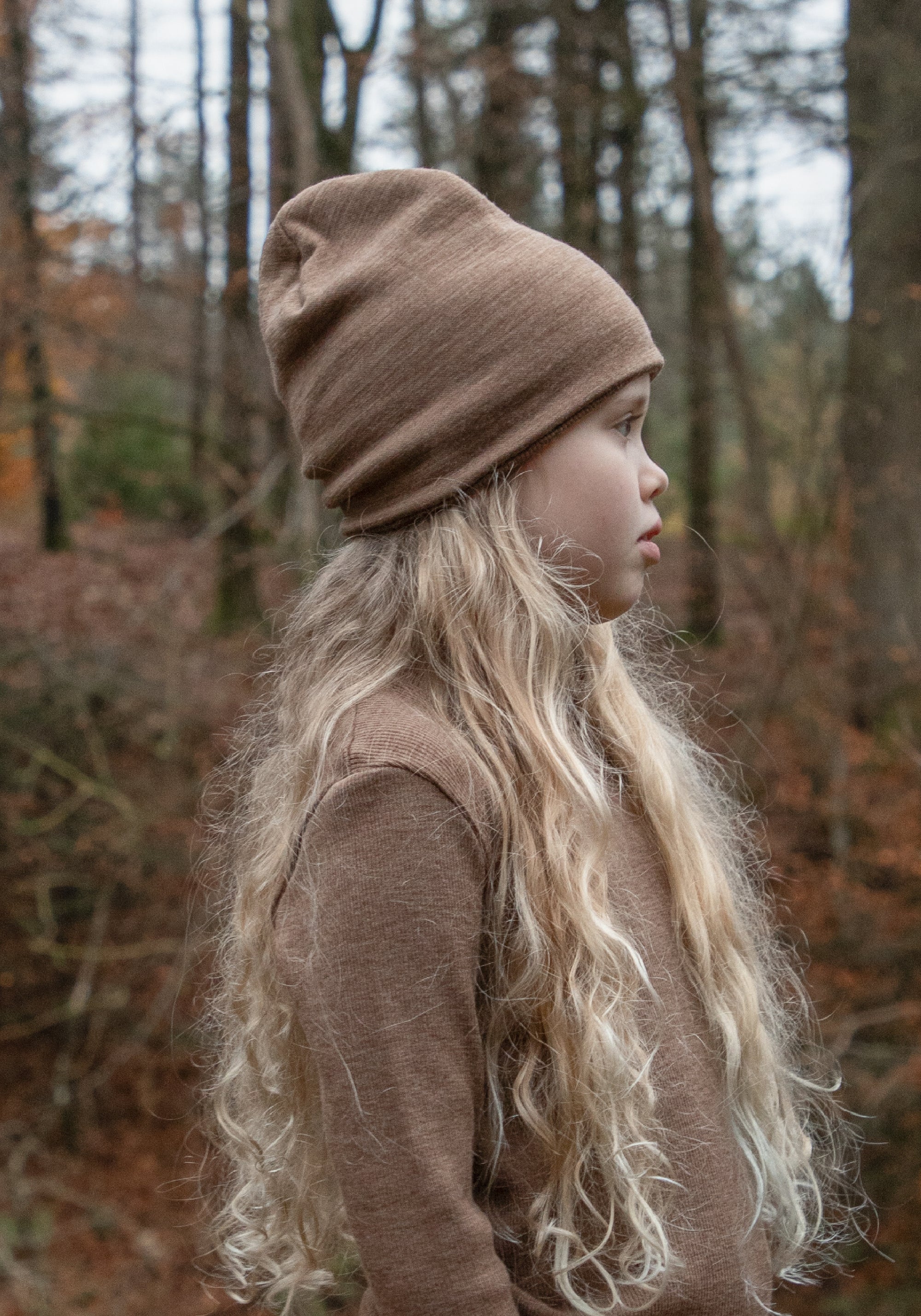 Căciulă dublată (beanie) brushed din lână merinos - Warm Brown