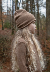 Căciulă dublată (beanie) brushed din lână merinos - Warm Brown