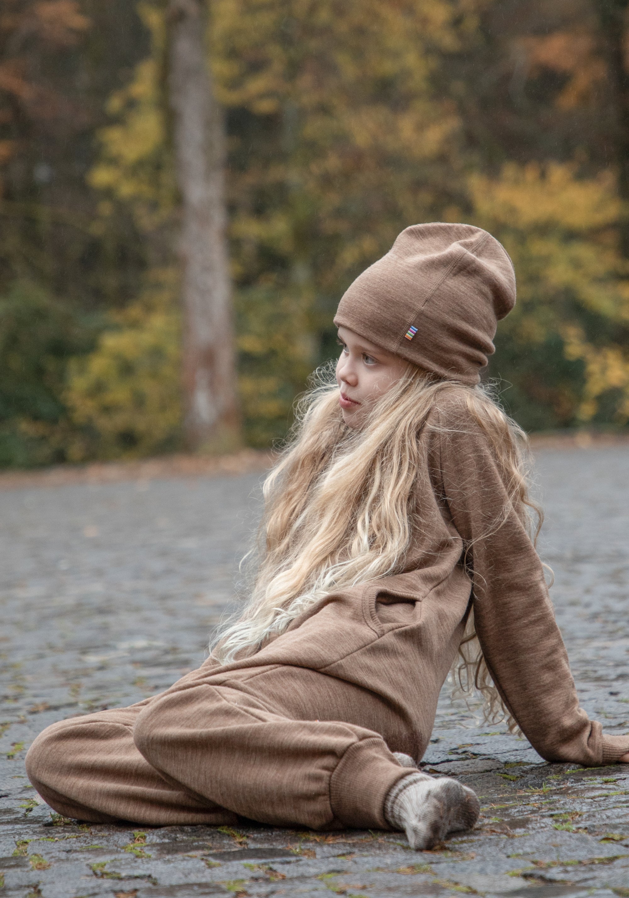 Salopetă brushed din lână merinos - Warm Brown