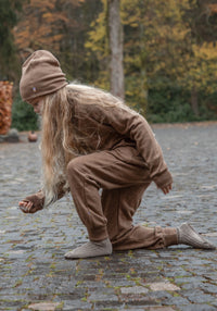 Salopetă brushed din lână merinos - Warm Brown