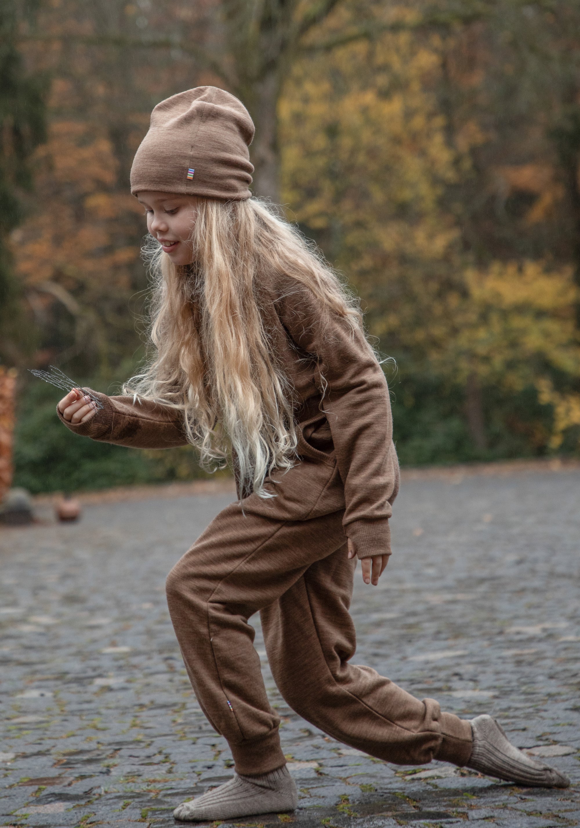 Salopetă brushed din lână merinos - Warm Brown