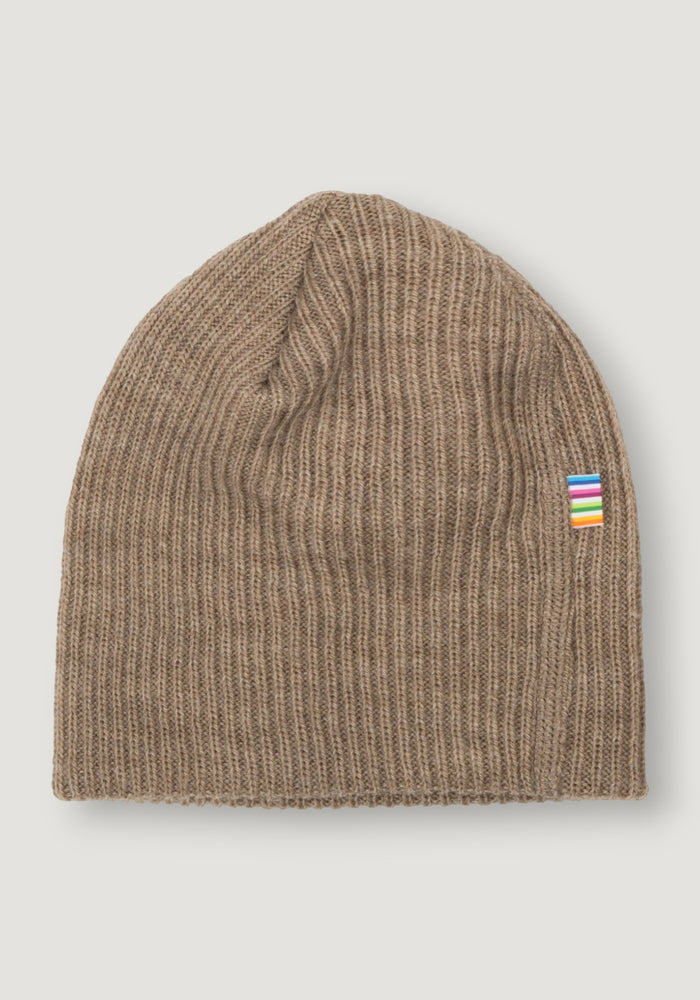 Căciulă dublată din lână merinos - Rib Beige Melange 52 cm