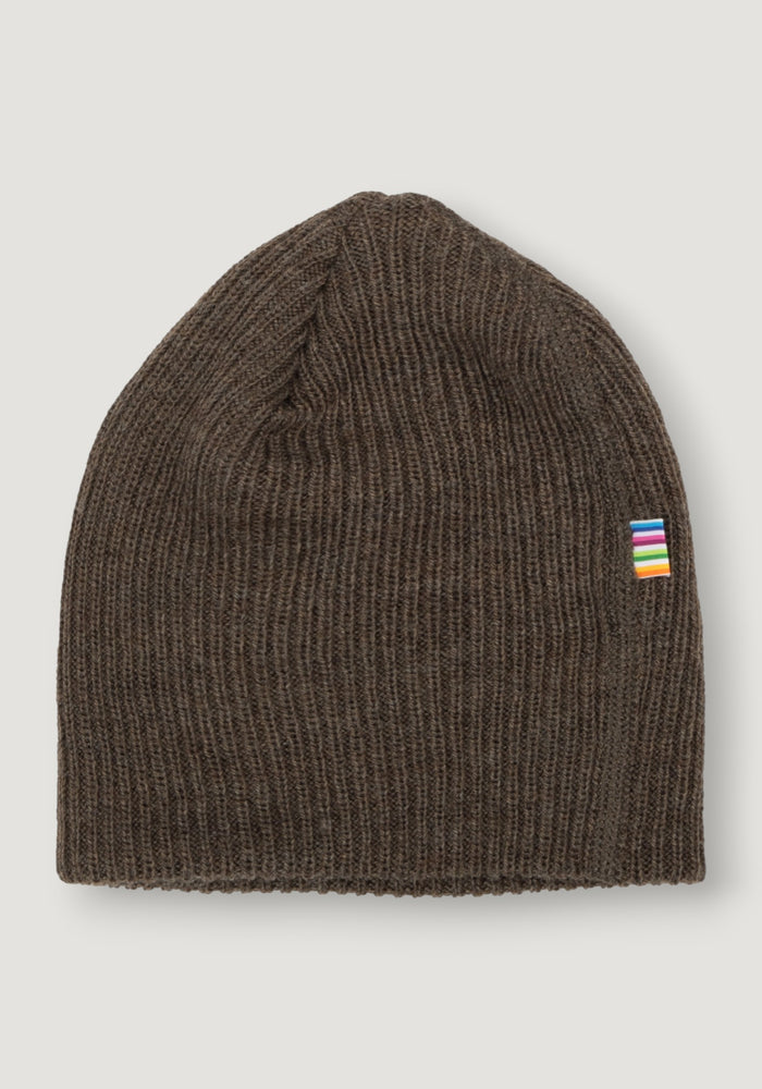 Căciulă dublată din lână merinos - Rib Dark Brown 52 cm