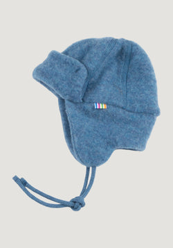 Căciulă dublată fleece din lână merinos - Blue 37 cm