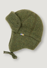 Căciulă dublată fleece din lână merinos - Dark Olive 37 cm