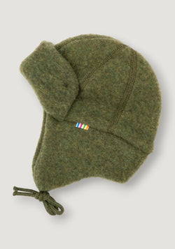 Căciulă dublată fleece din lână merinos - Dark Olive 37 cm