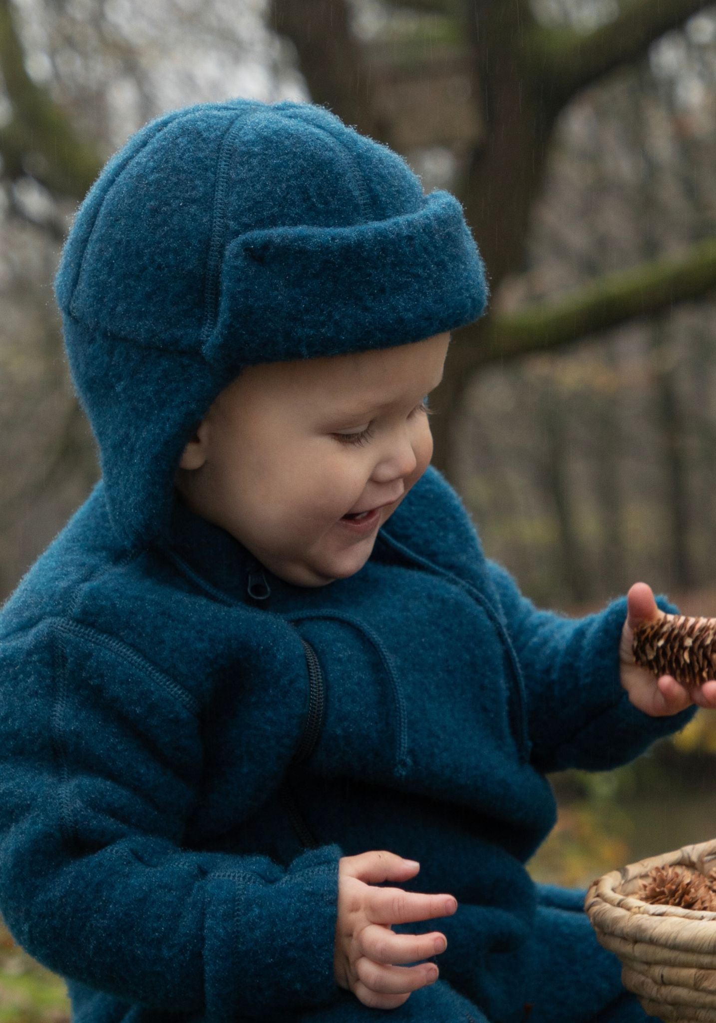 Căciulă dublată fleece din lână merinos - Dark Turquoise