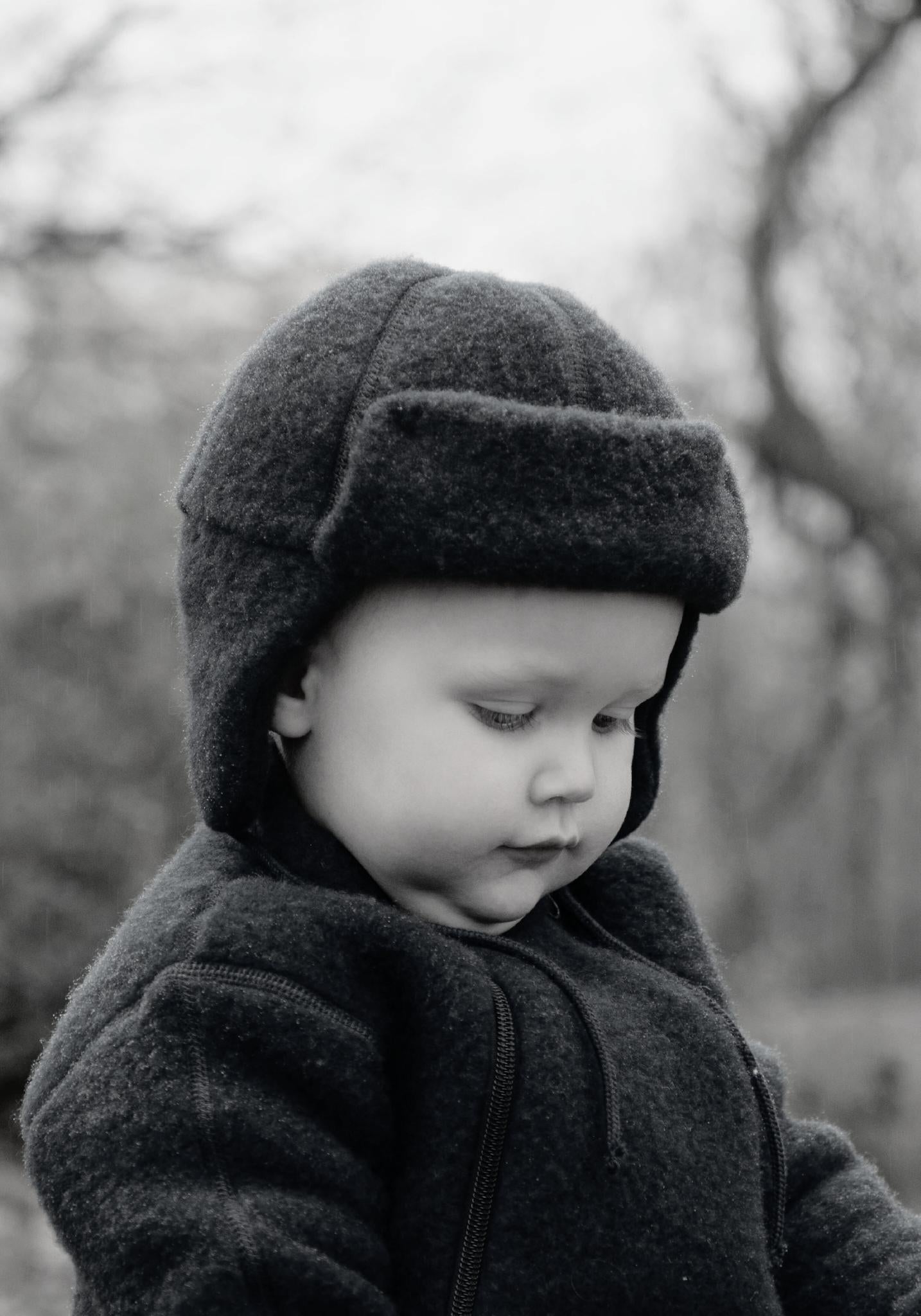 Căciulă dublată fleece din lână merinos - Aqua Melange