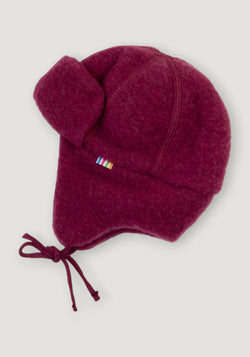 Căciulă dublată fleece din lână merinos - Raspberry