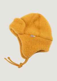 Căciulă dublată fleece din lână merinos - Yellow 37 cm