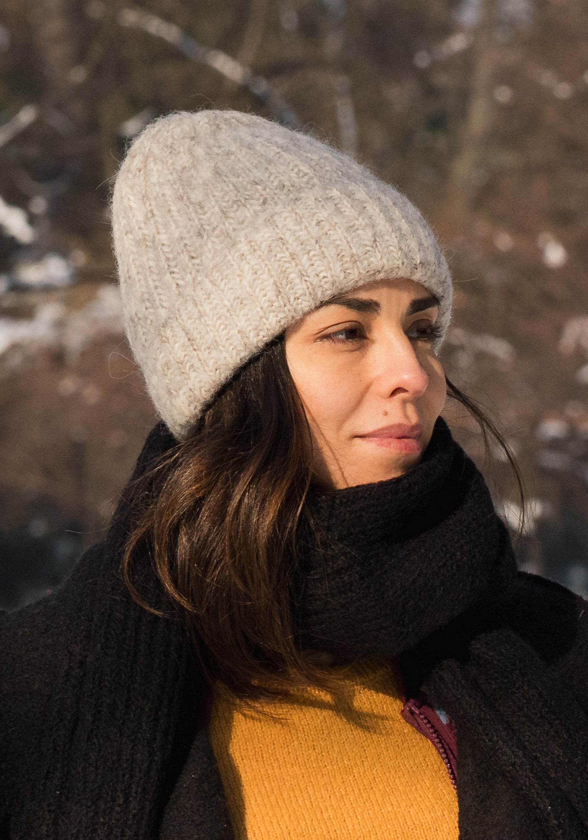 Căciulă femei din alpaca și bumbac Pima - Ilona White/Grey