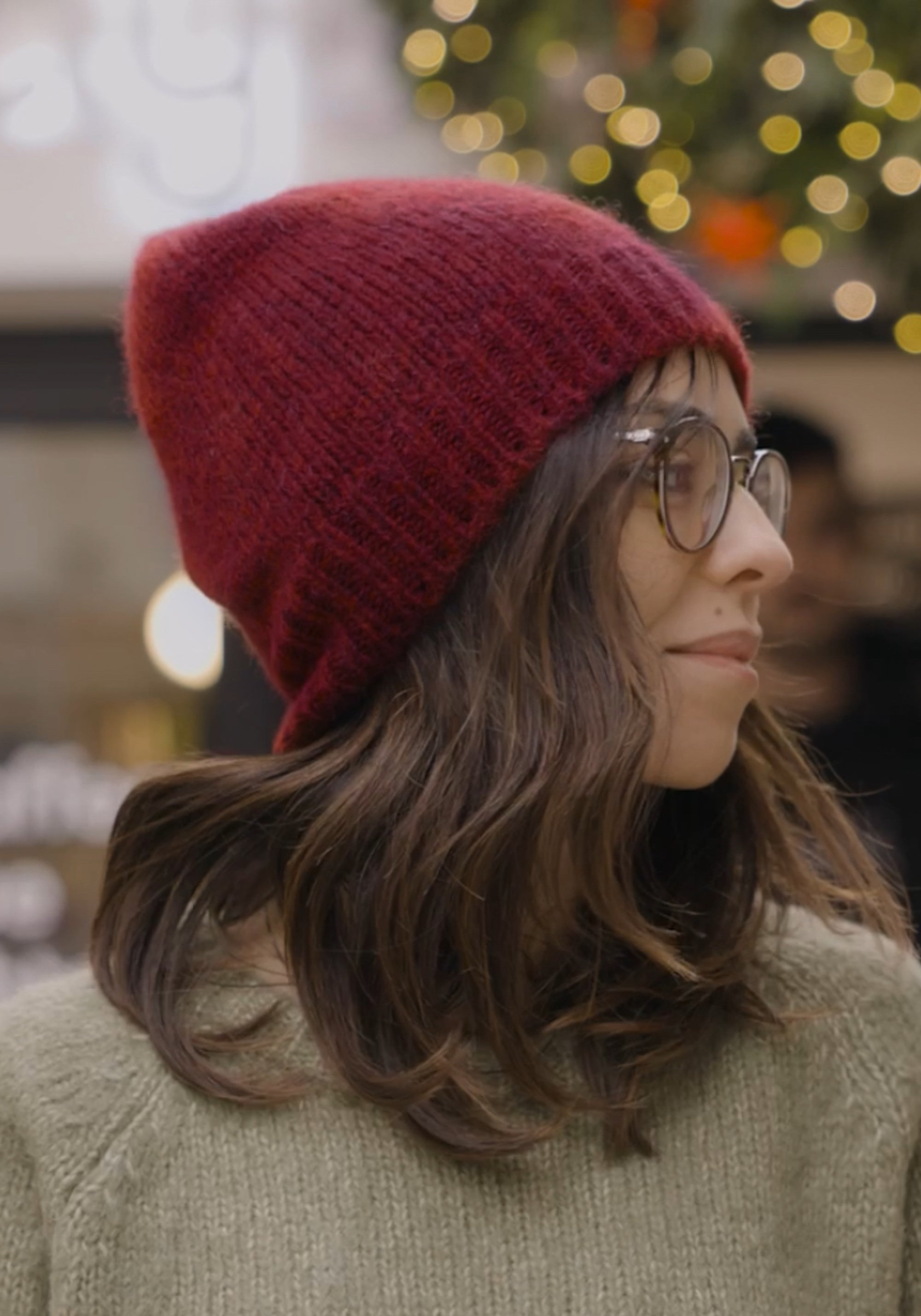 Căciulă femei din baby alpaca, bumbac și lână merinos - Burgundy