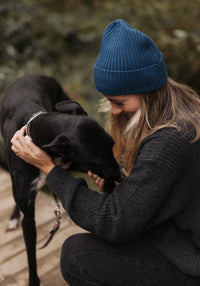 Căciulă femei din lână merinos - Rib Knit Pond Blue FUB Woman HipHip.ro