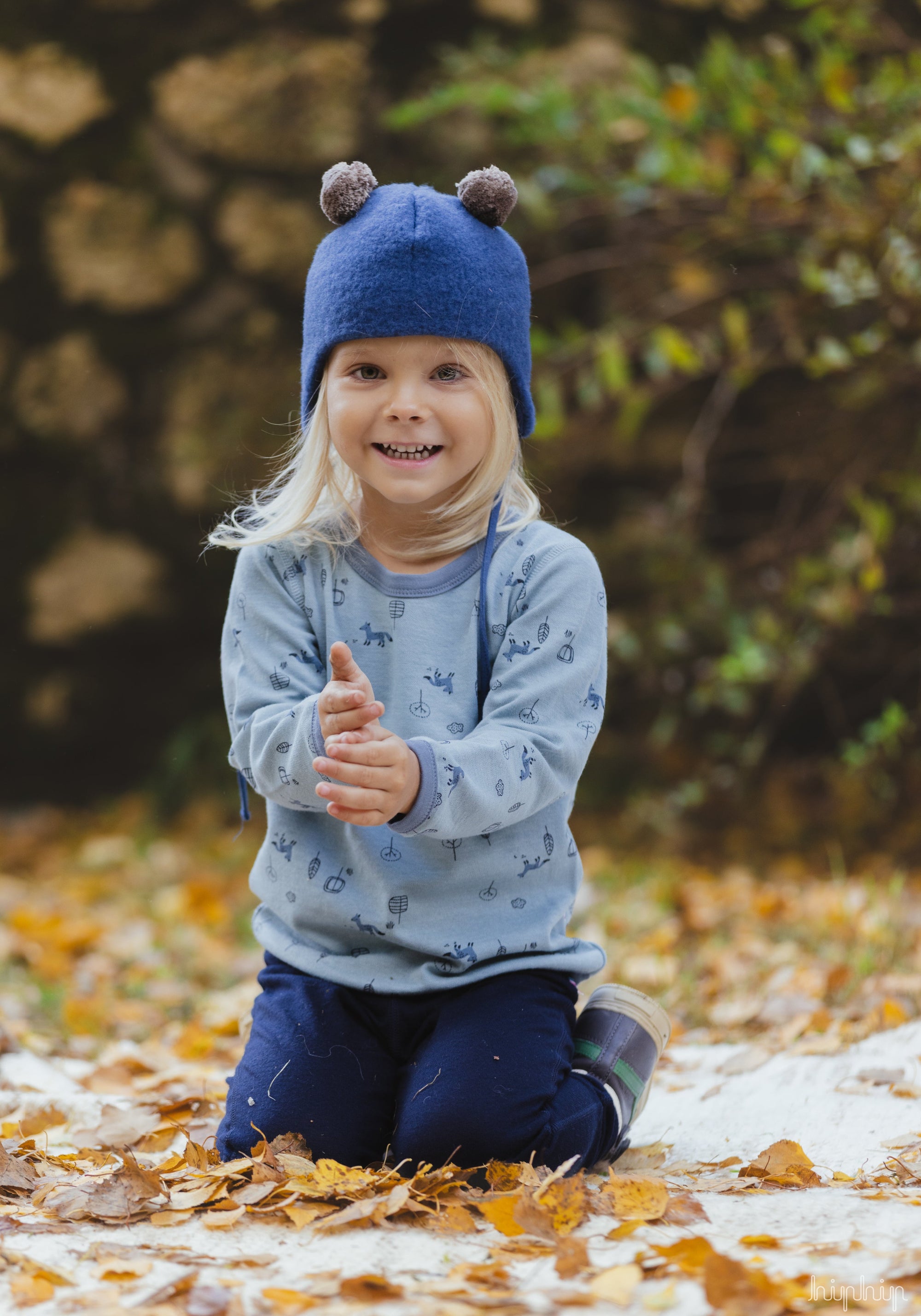 Căciulă fleece din lână merinos - Dark Denim Pure Pure HipHip.ro