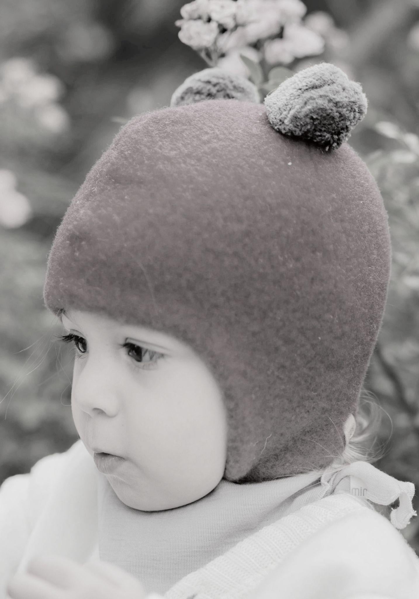 Căciulă fleece din lână merinos - Dusty Rose