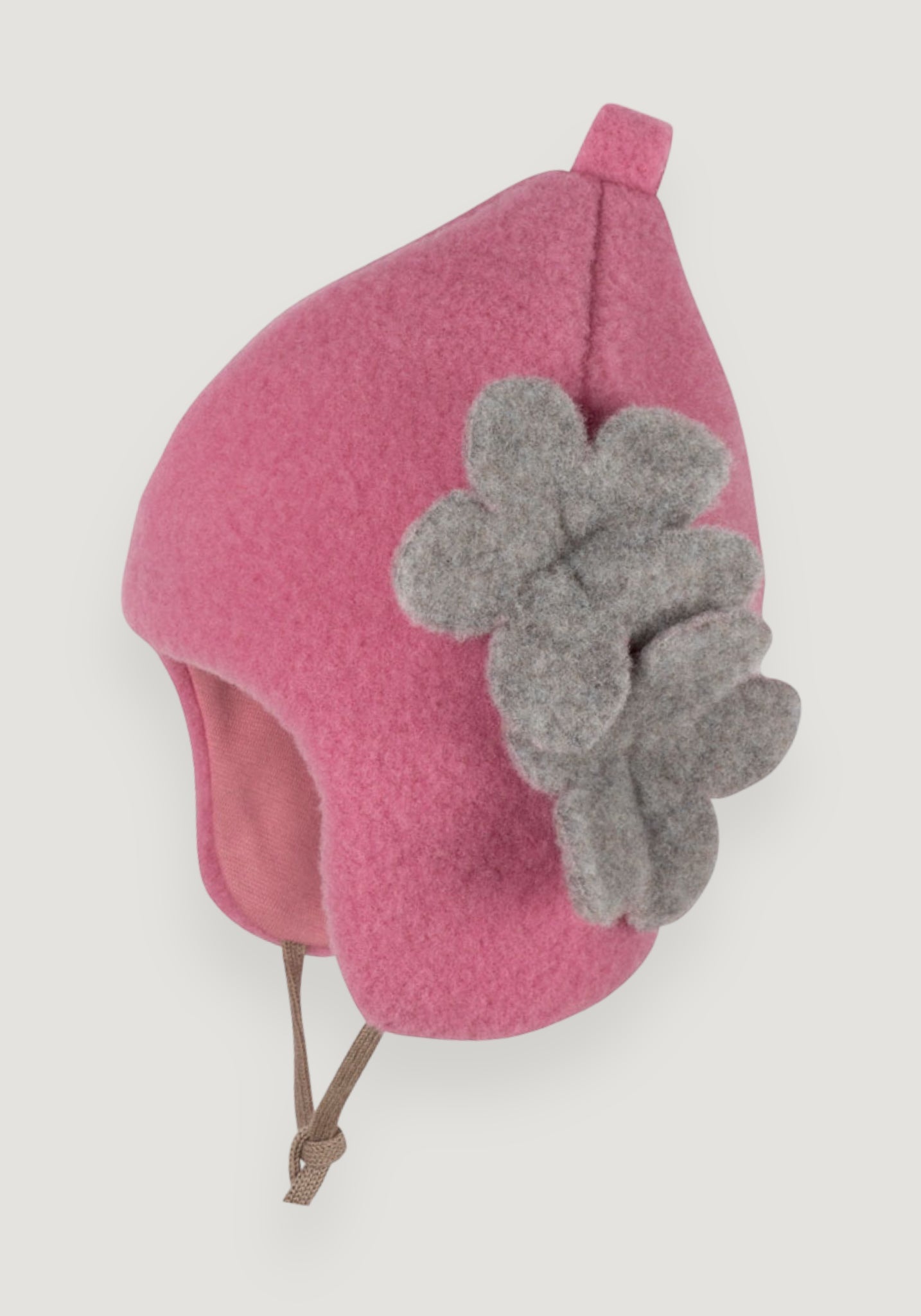 Căciulă fleece din lână merinos - Flower Dusty Pink 45 cm