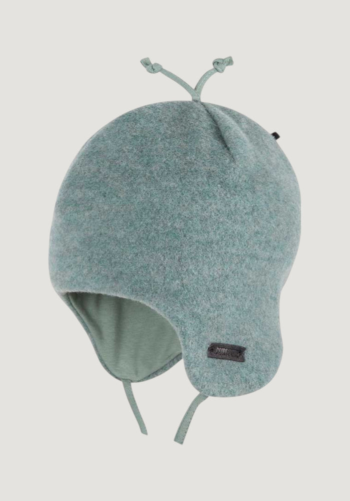 Căciulă fleece din lână merinos și bumbac - Sage