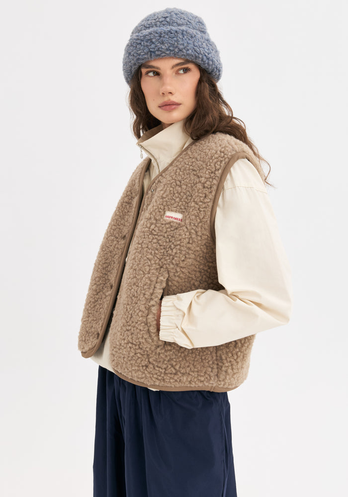 Vestă fleece din lână merinos - Teddy Hazelnut