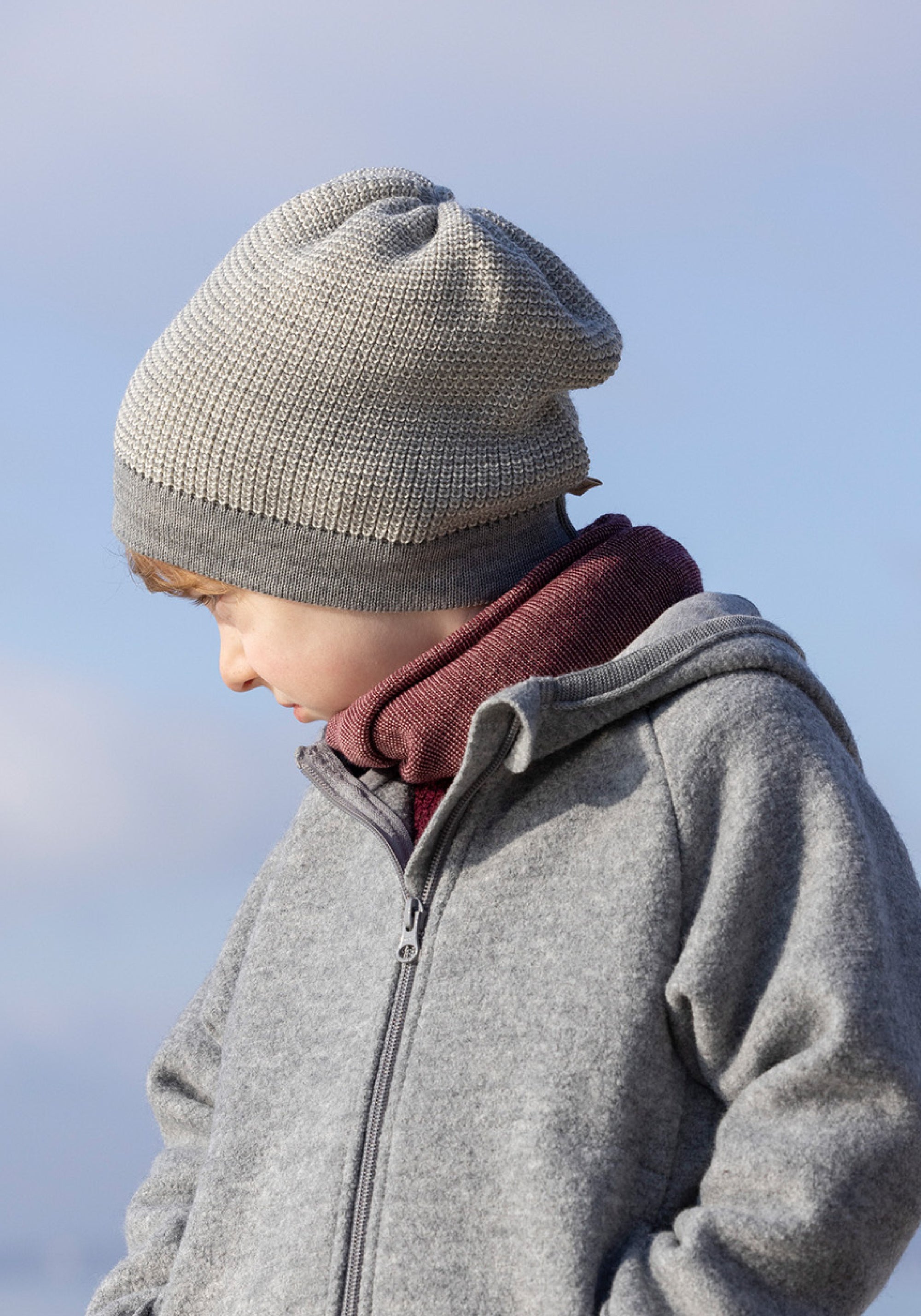 Fular circular lână merinos - Cassis/Rose