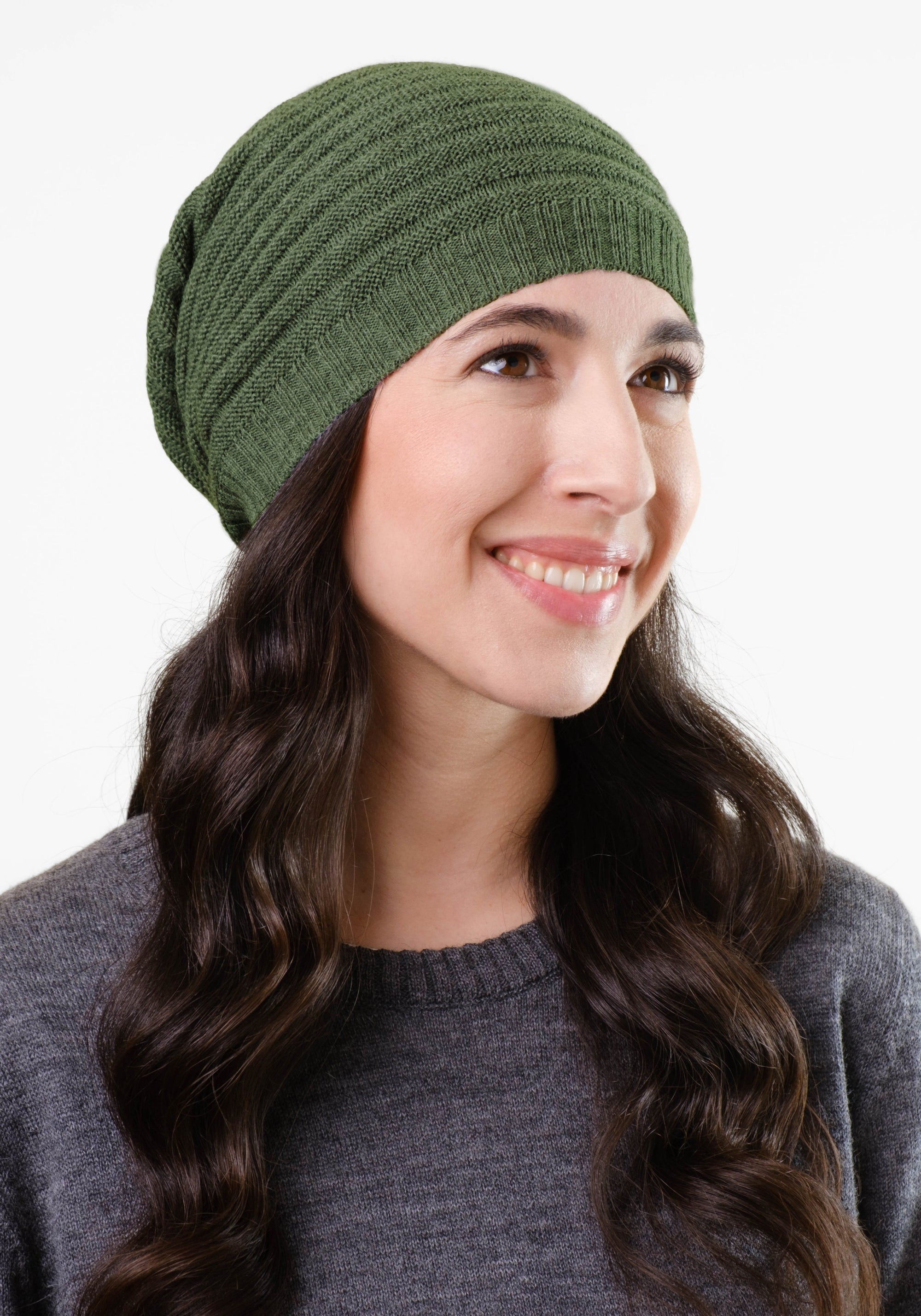 Căciulă long beanie adulți baby alpaca - Moss Green Melange De Colores HipHip.ro