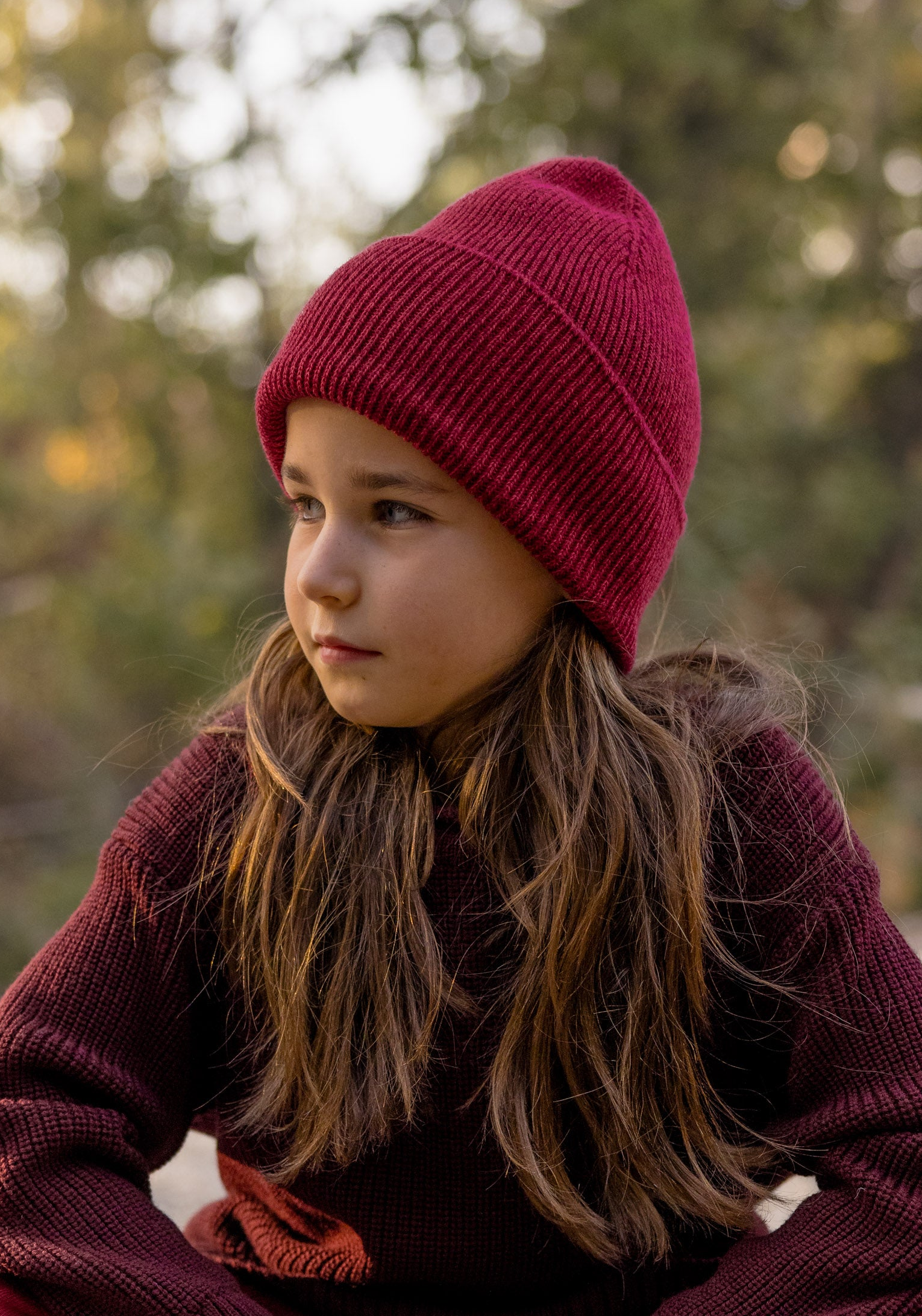 Căciulă Rib din lână merinos, mătase și bumbac - Berry Red