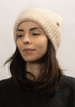 Căciulă Rib femei din baby alpaca, bumbac și lână merinos - Oat