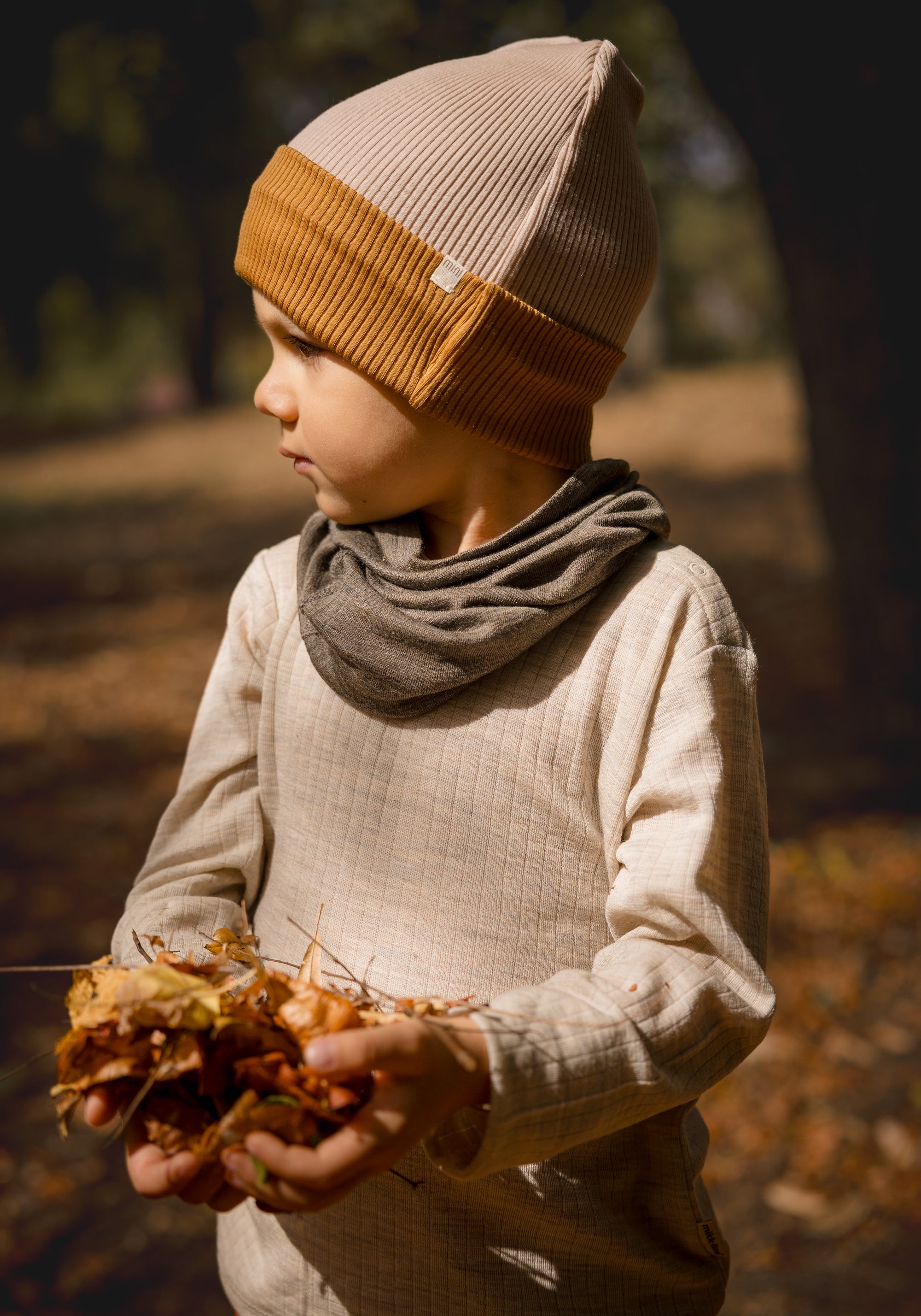 Fular circular din lână merinos și mătase - Brown Melange