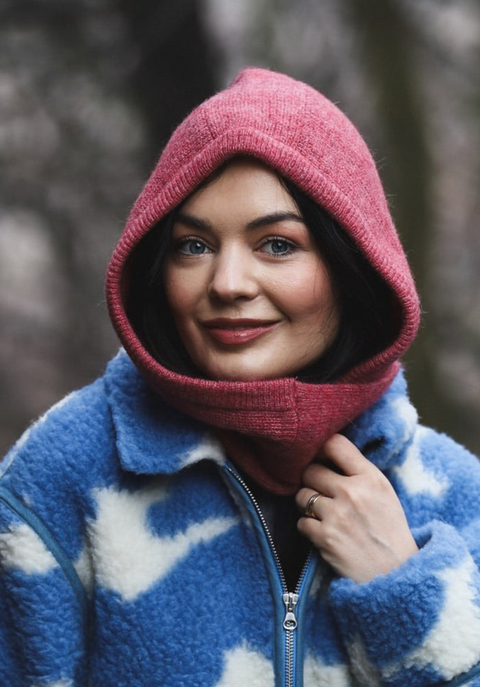 Cagulă cu fular din alpaca - Dusty Rose