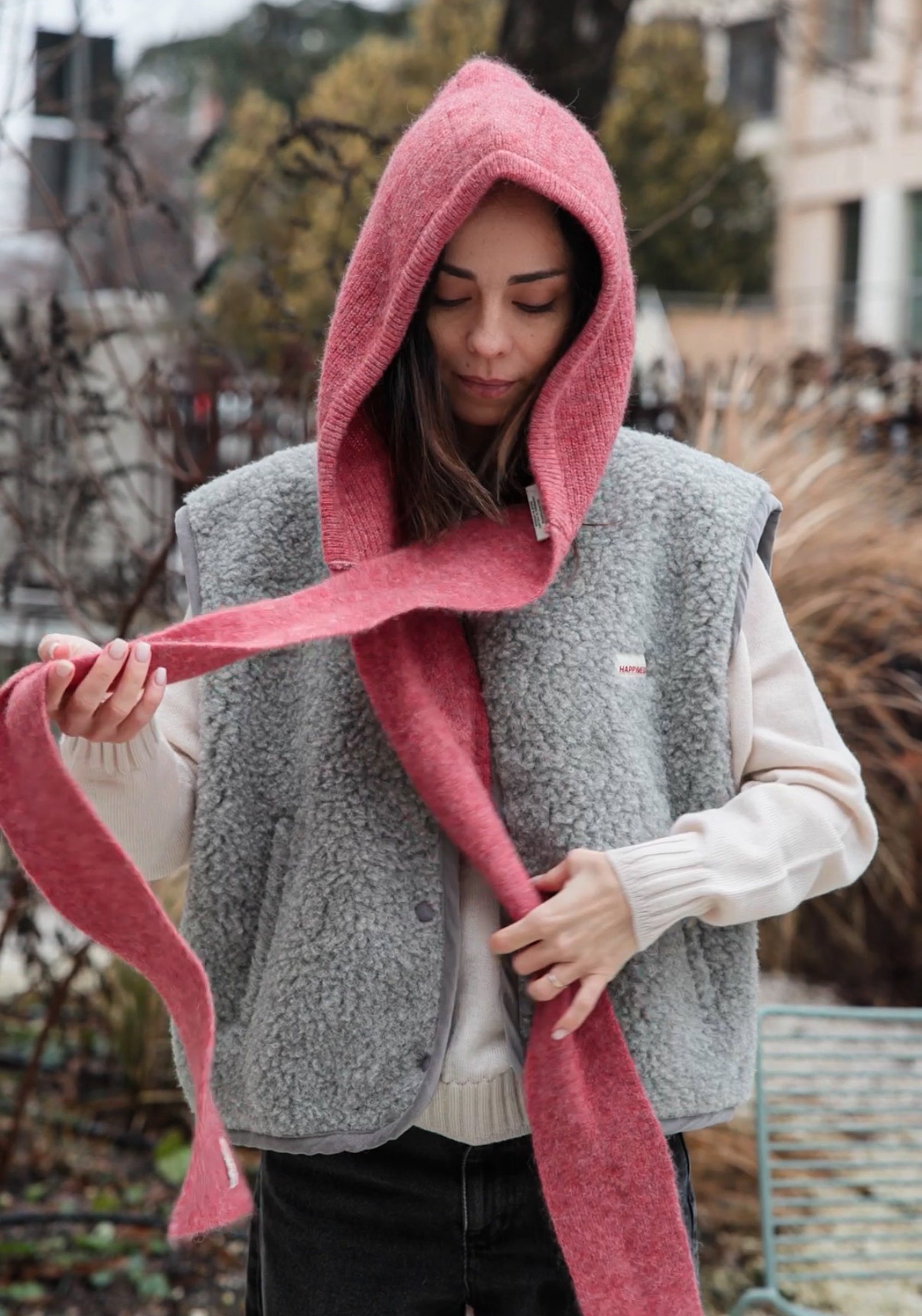 Cagulă cu fular din alpaca - Dusty Rose