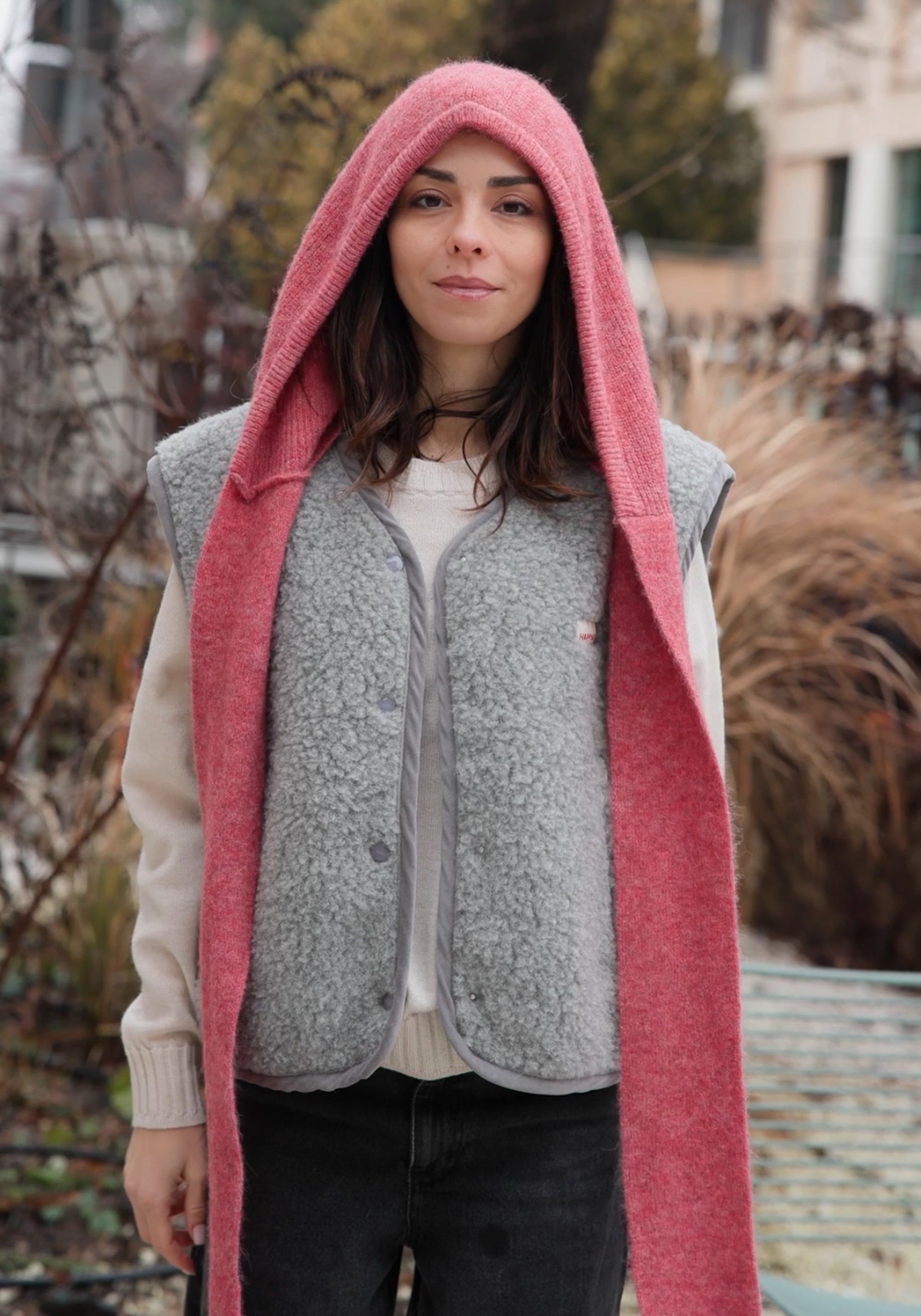 Cagulă cu fular din alpaca - Dusty Rose