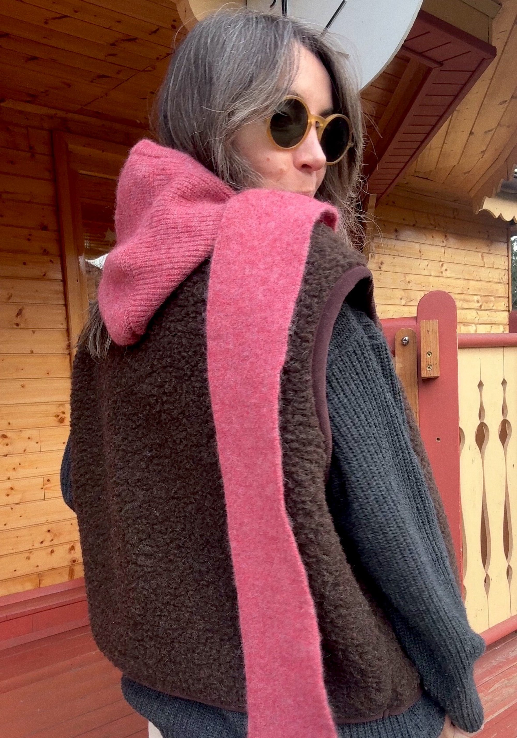 Cagulă cu fular din alpaca - Dusty Rose