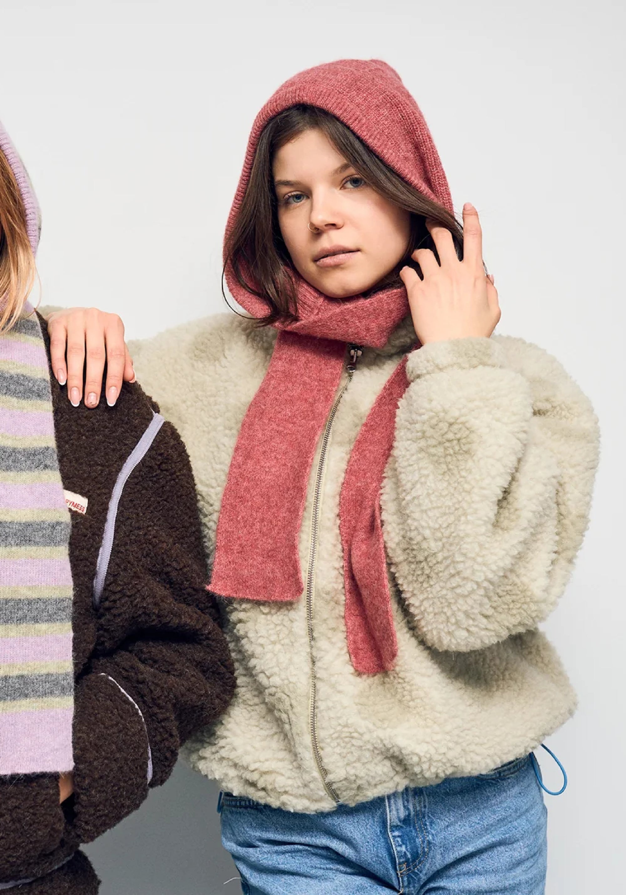 Cagulă cu fular din alpaca - Dusty Rose