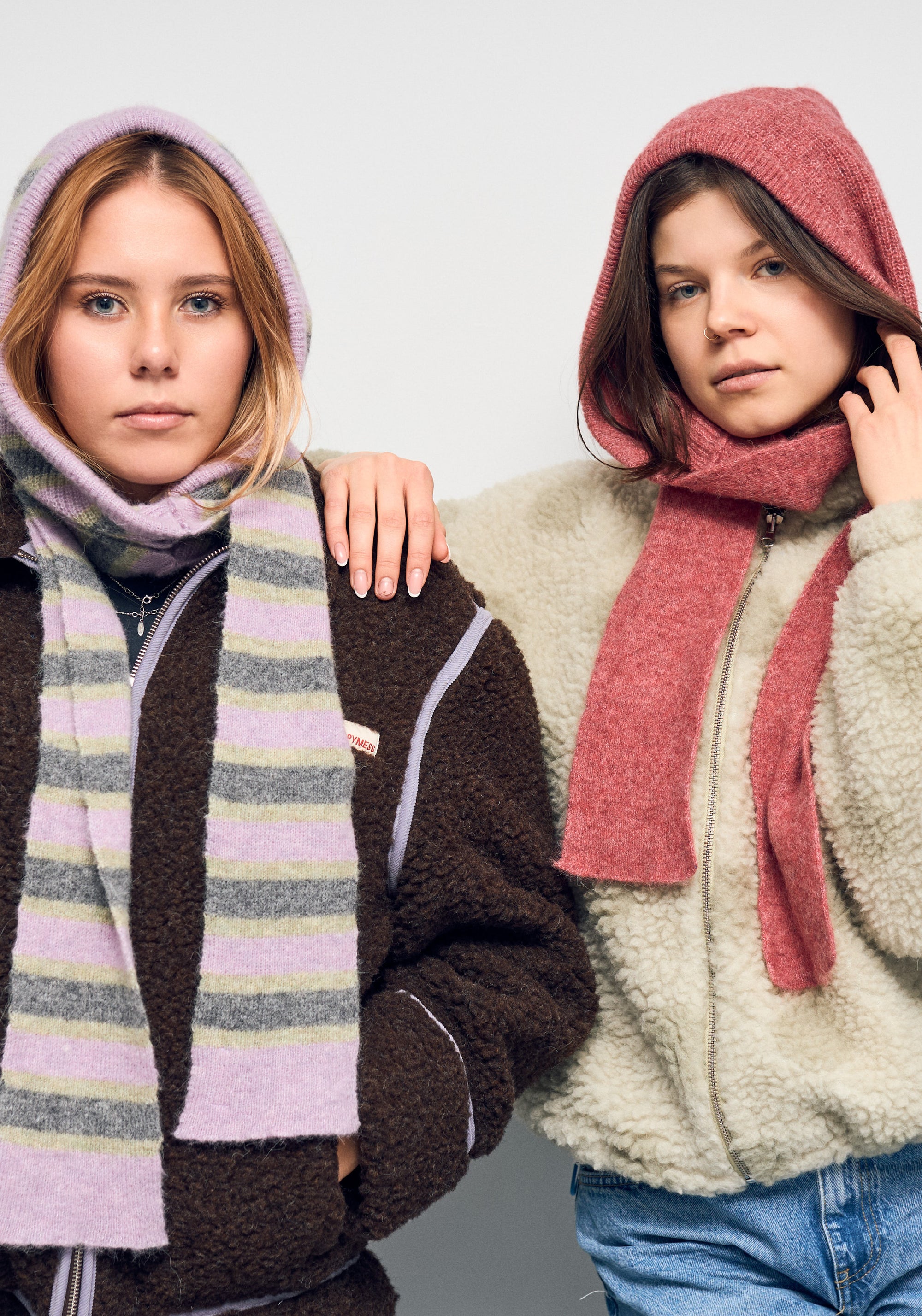 Cagulă cu fular din alpaca - Dusty Rose