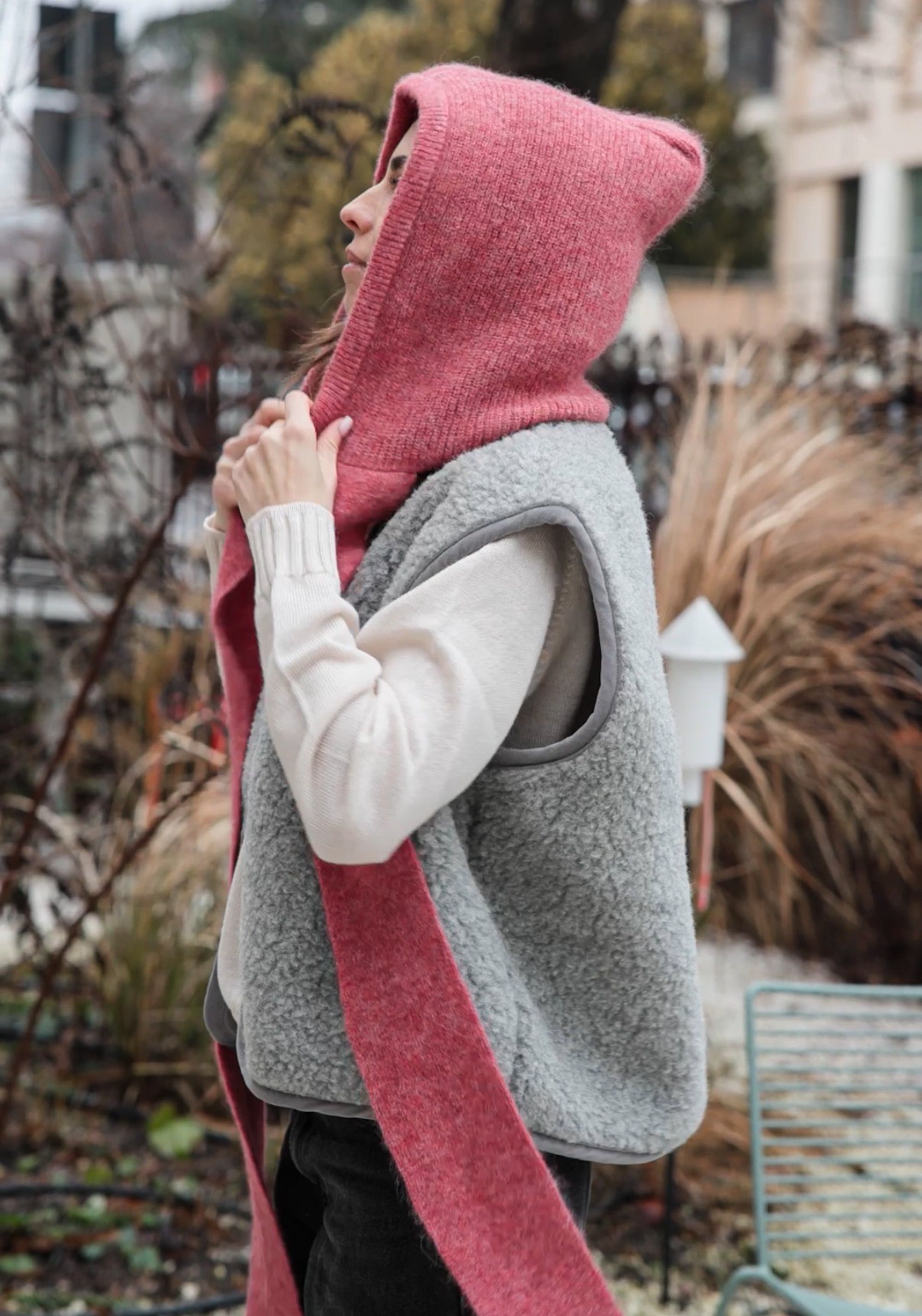 Cagulă cu fular din alpaca - Dusty Rose