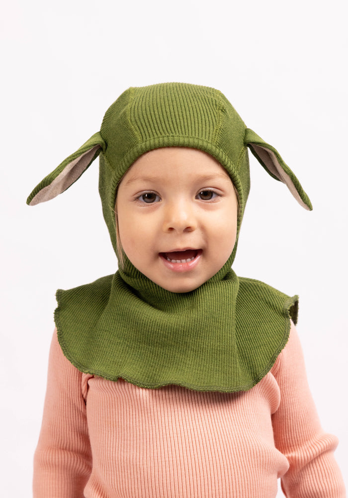 Cagulă din lână merinos - Bunny Garden Moss Green