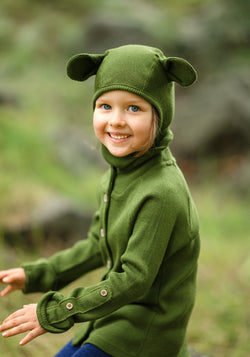 Cagulă din lână merinos - Teddy Bear Garden Moss Green