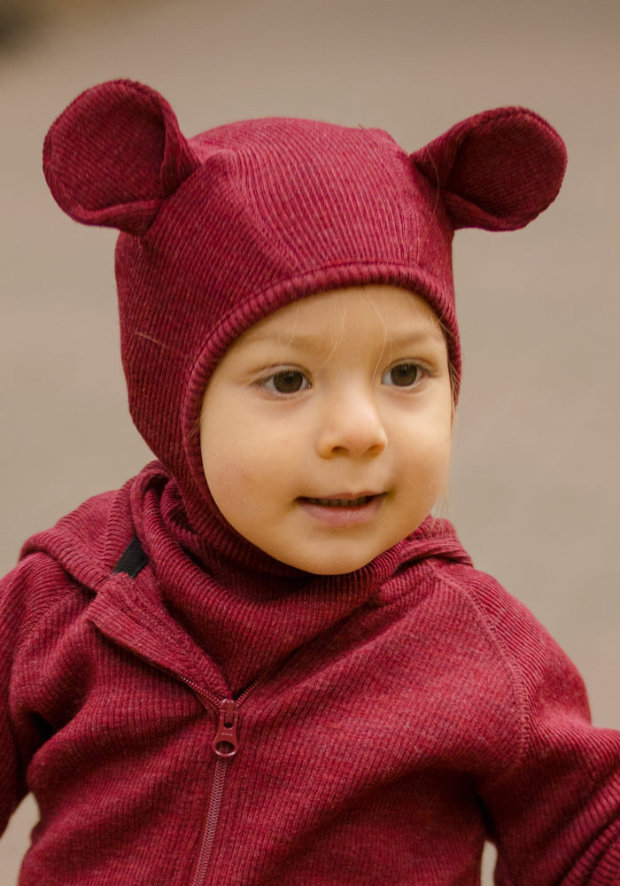 Cagulă din lână merinos - Teddy Bear Wild Pomegranate