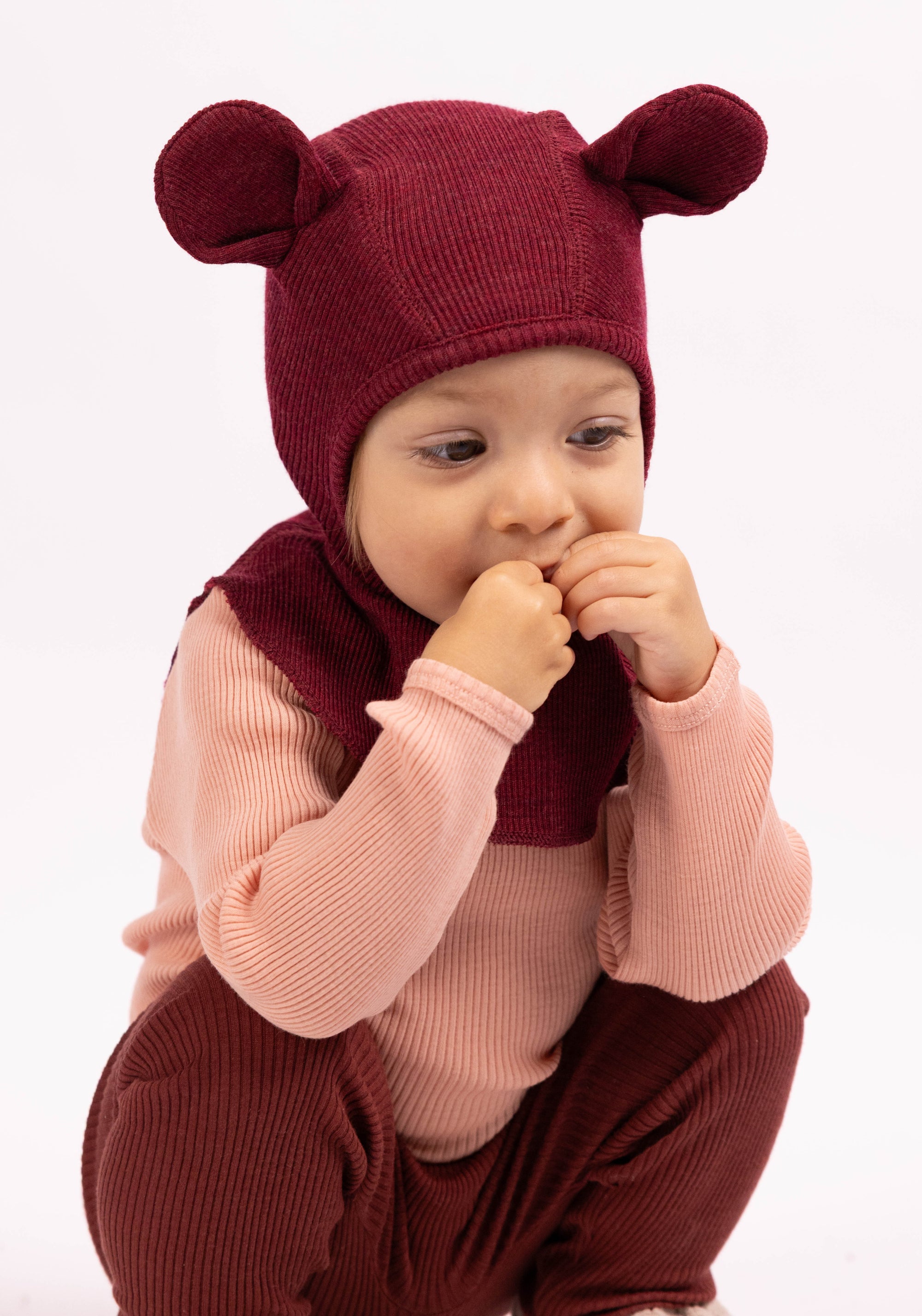 Cagulă din lână merinos - Teddy Bear Wild Pomegranate