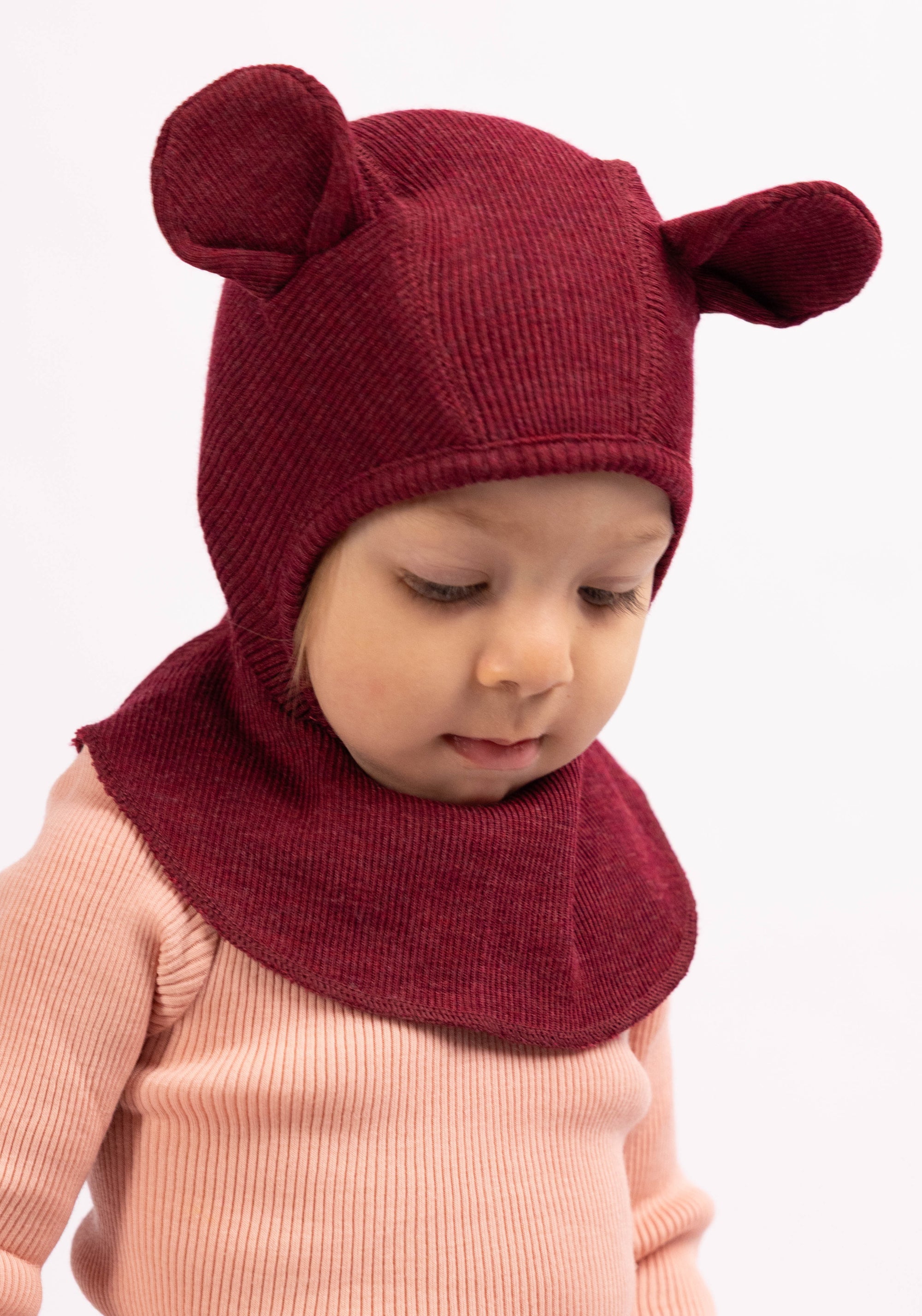 Cagulă din lână merinos - Teddy Bear Wild Pomegranate