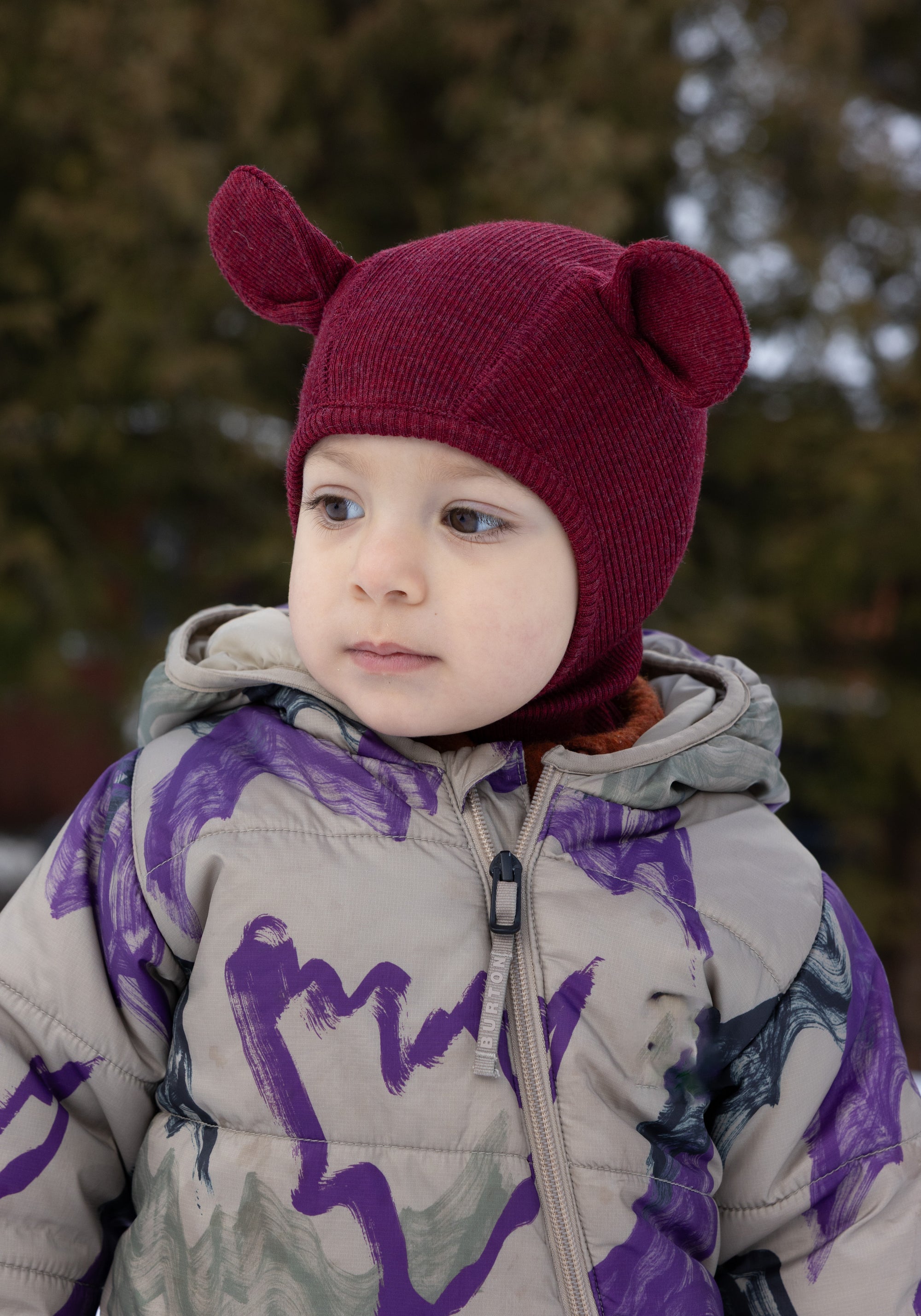 Cagulă din lână merinos - Teddy Bear Wild Pomegranate