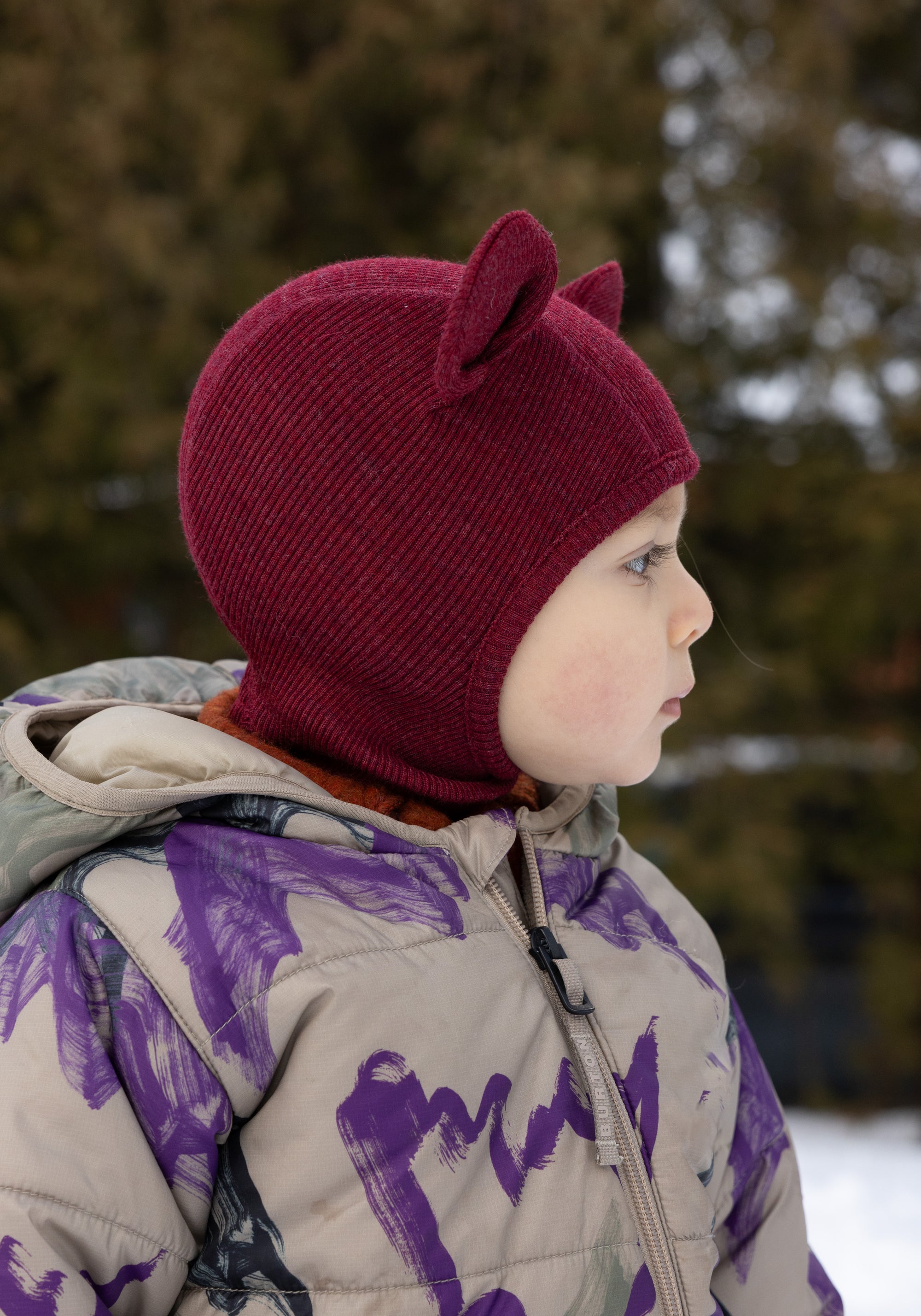 Cagulă din lână merinos - Teddy Bear Wild Pomegranate