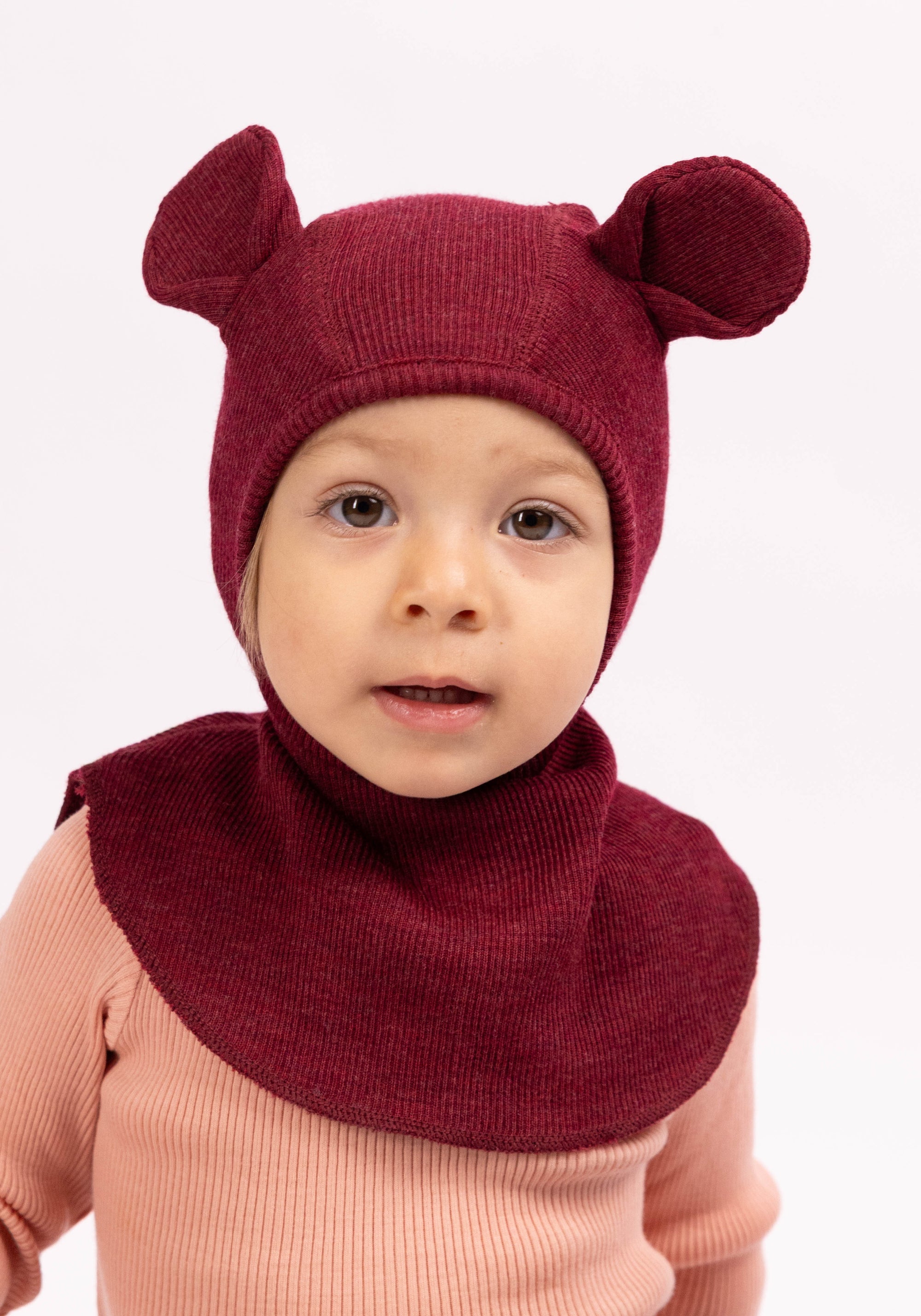 Cagulă din lână merinos - Teddy Bear Wild Pomegranate