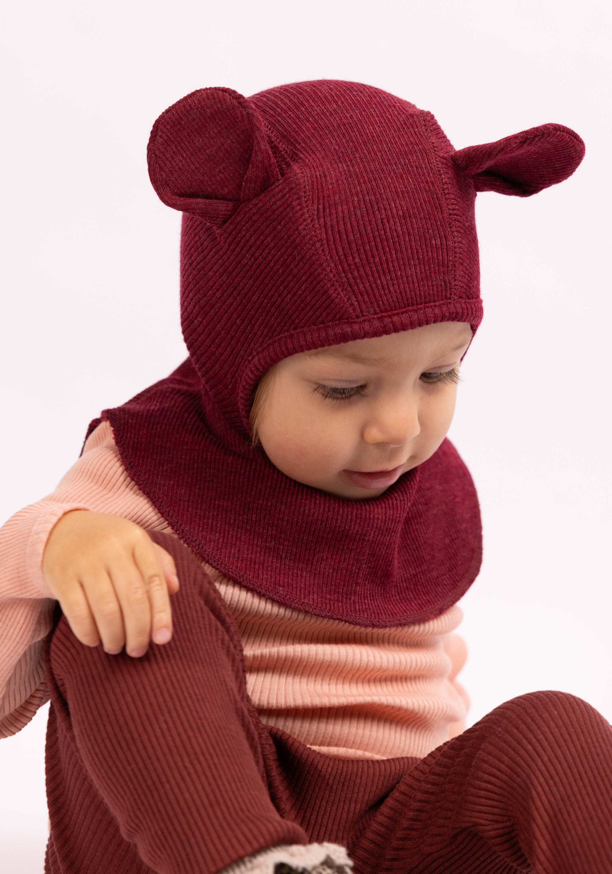 Cagulă din lână merinos - Teddy Bear Wild Pomegranate