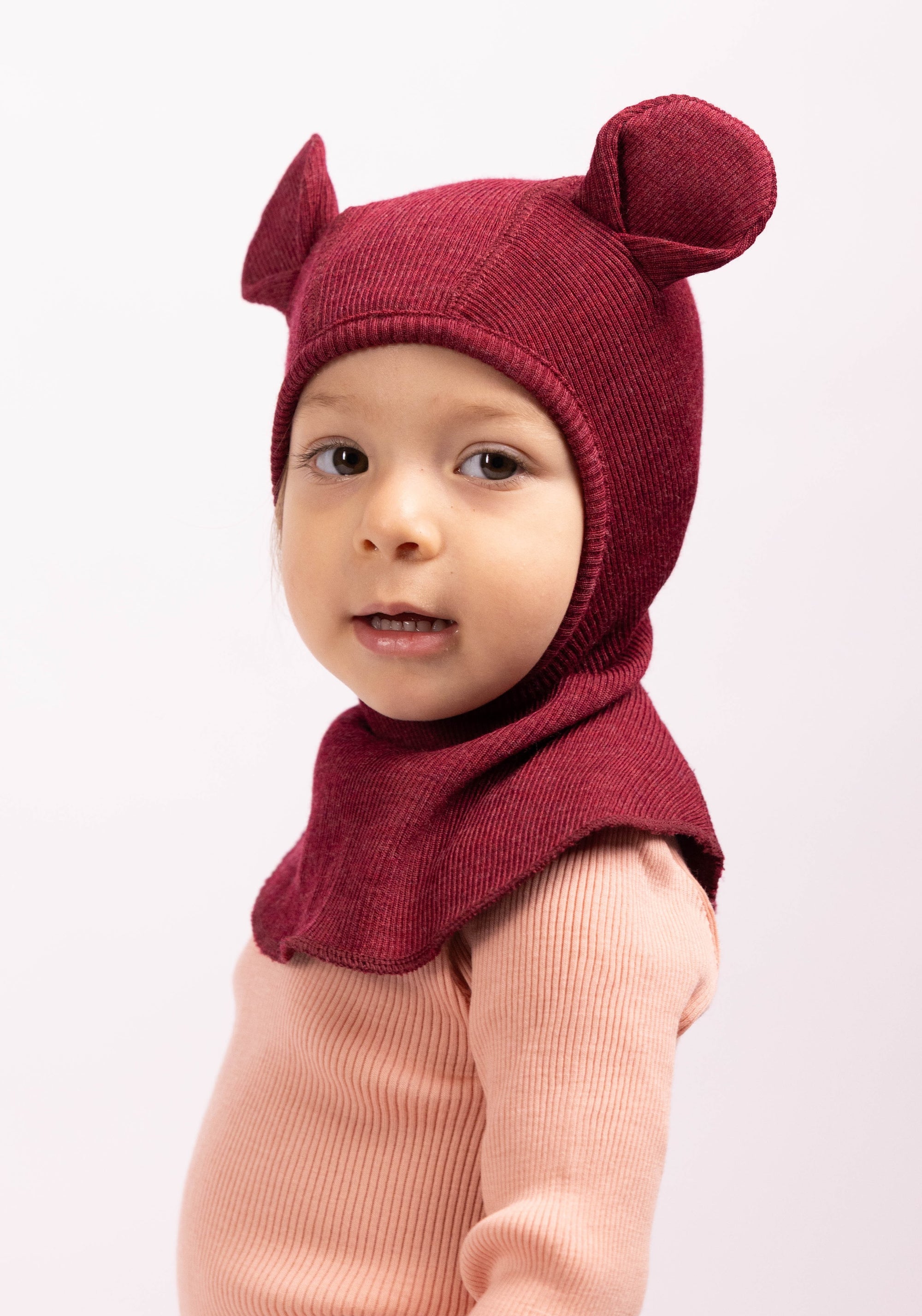 Cagulă din lână merinos - Teddy Bear Wild Pomegranate