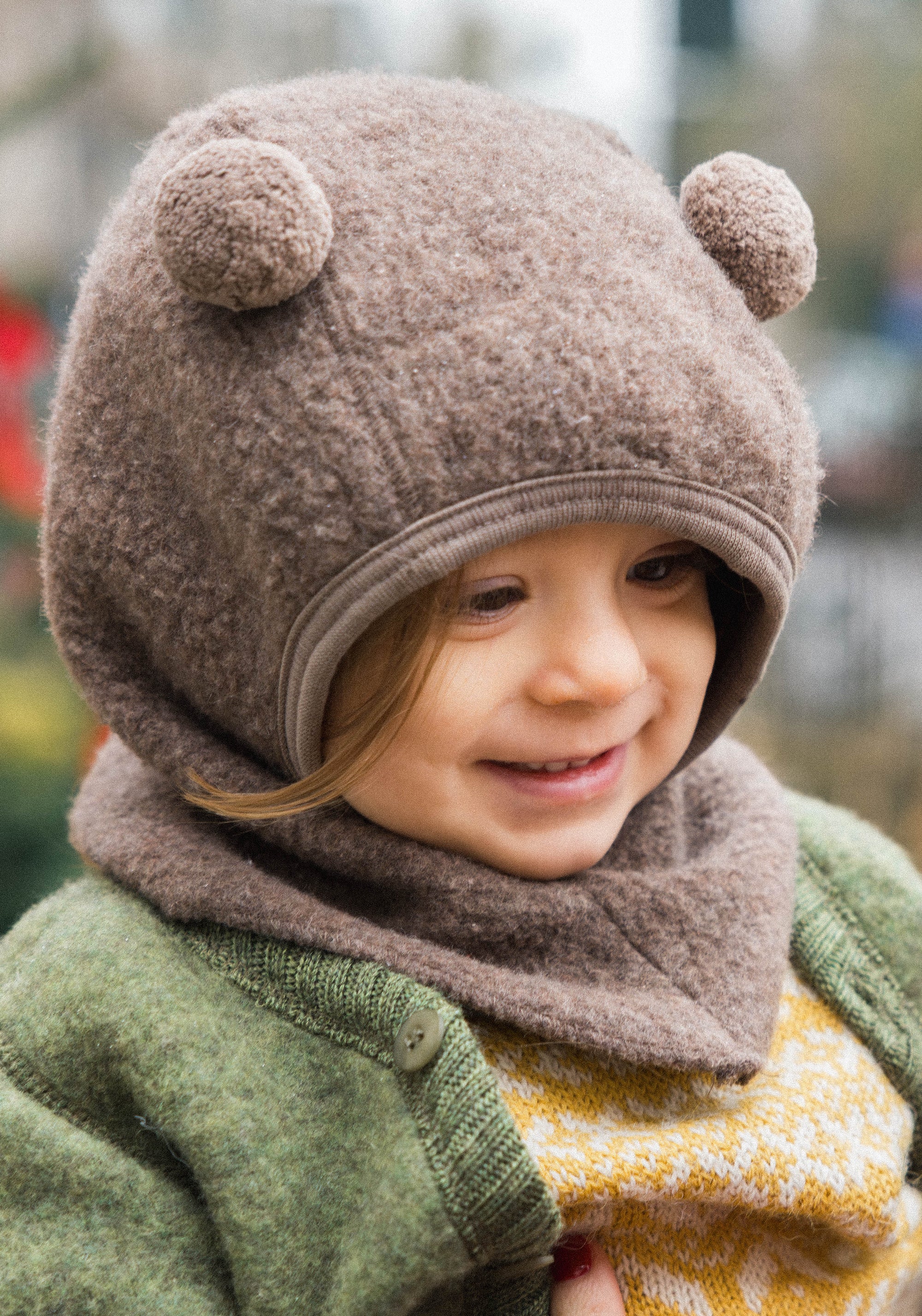 Cagulă fleece din lână merinos - Dark Brown