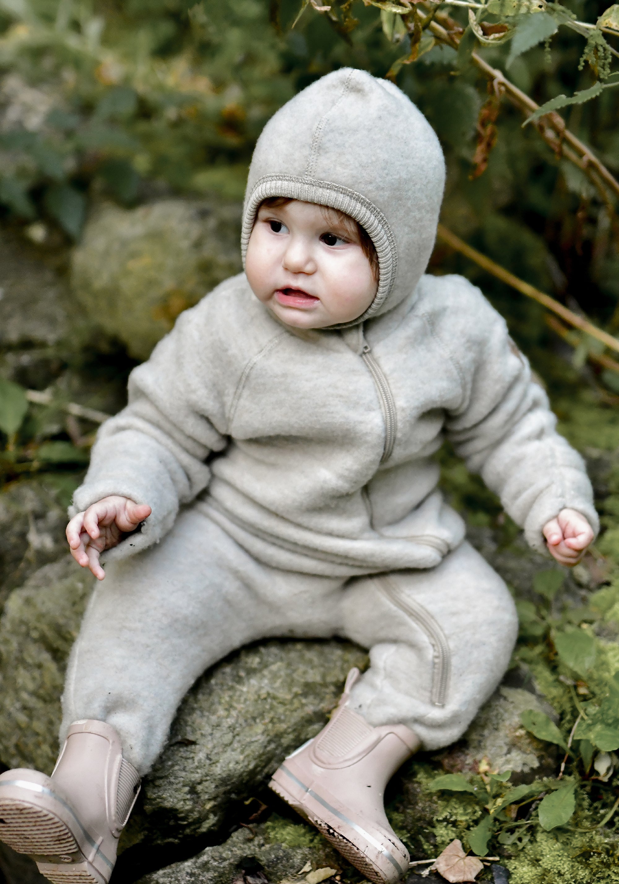 Cagulă fleece din lână merinos - Melange White