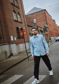 Cămașă bărbați din flanel de bumbac - Camisa Bleu Ciel