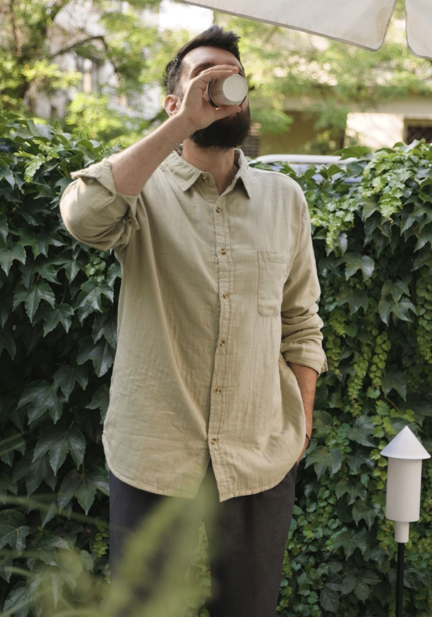 Cămașă bărbați din muselină dublă de bumbac - Camisa Olive Gray