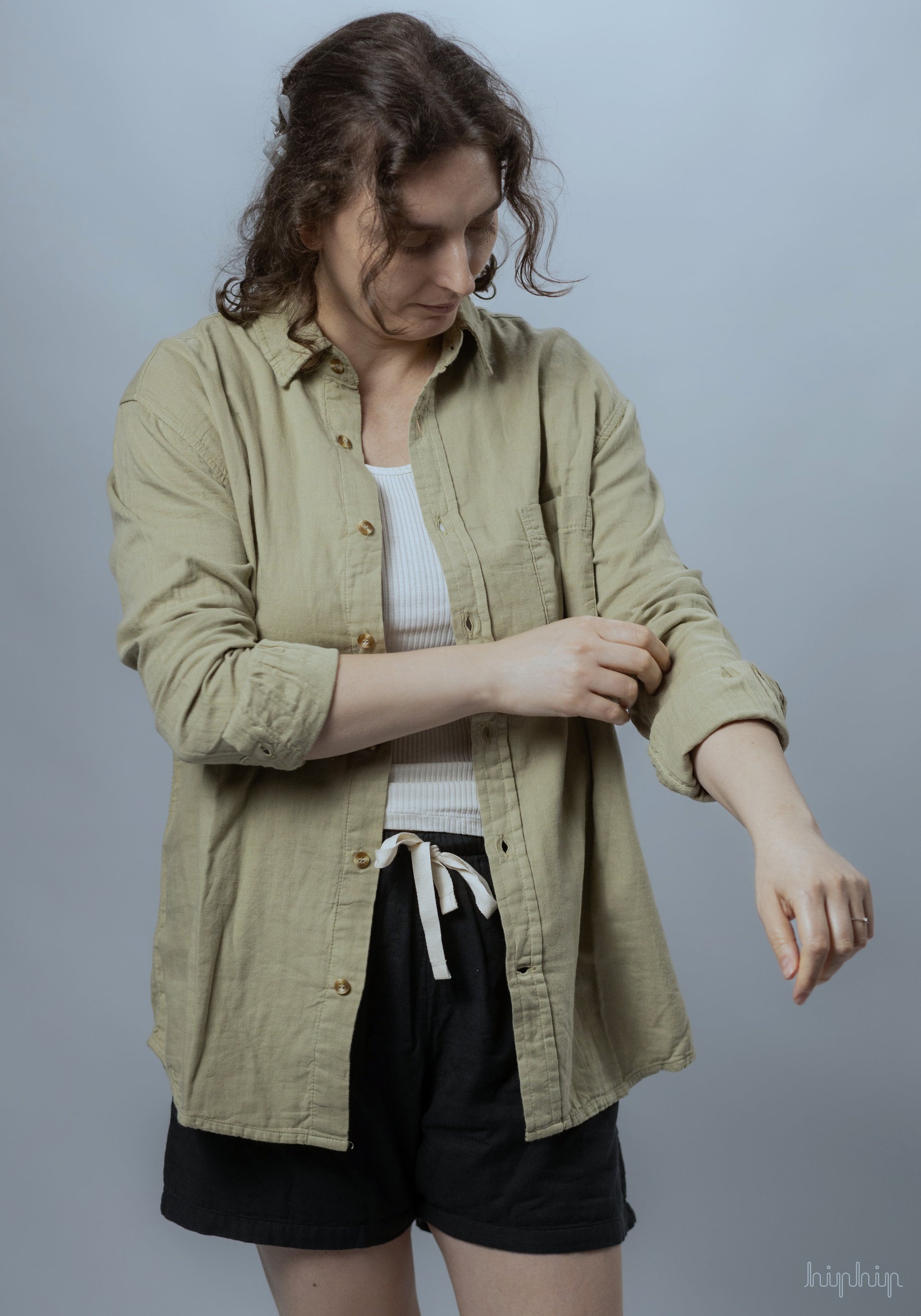 Cămașă bărbați din muselină dublă de bumbac - Camisa Olive Gray
