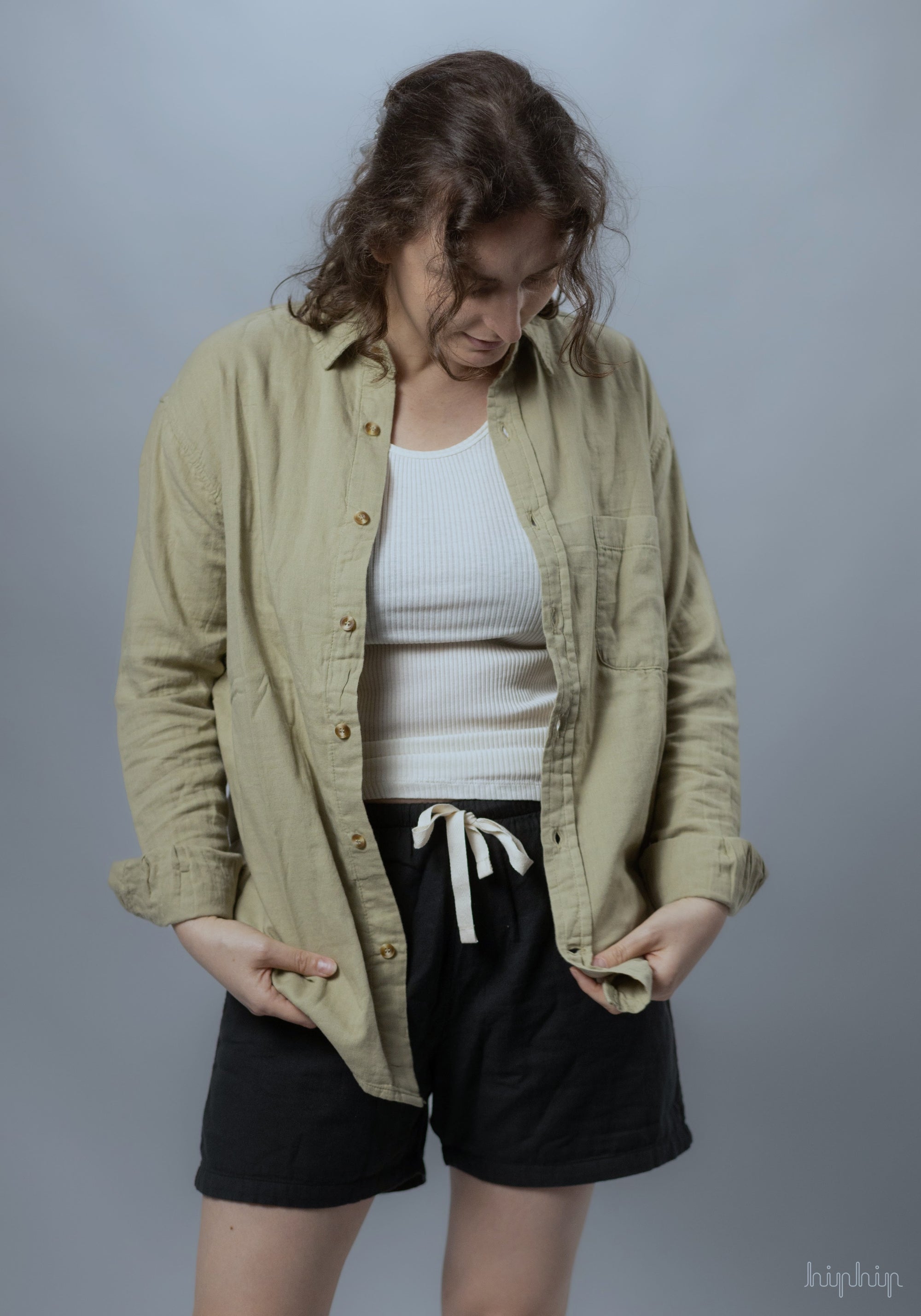 Cămașă bărbați din muselină dublă de bumbac - Camisa Olive Gray